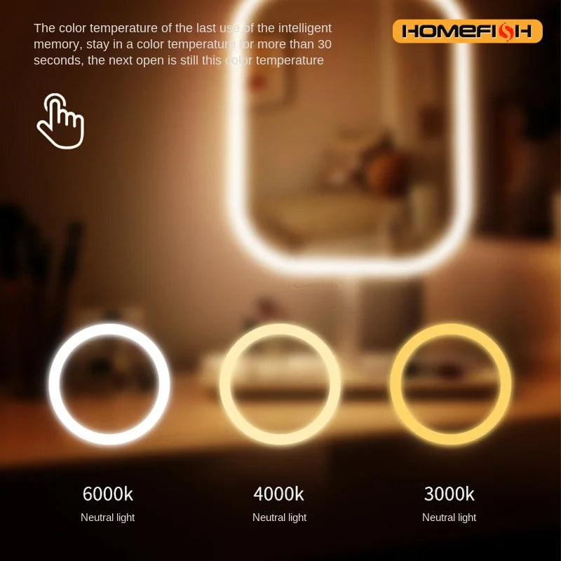 Niche Modern Desktop Vanity Mirror 3 Color Light LED Makeup Mirror Touching Mirror Women Bedroom Dressing Mirror