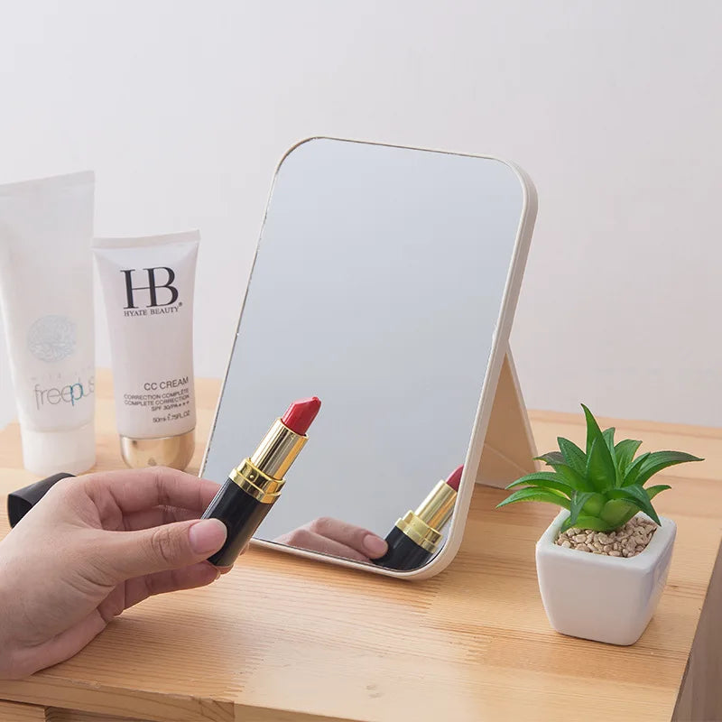Portable Folding Cosmetic Mirror - Simple Square Desktop Makeup Mirror for Bedroom Decor