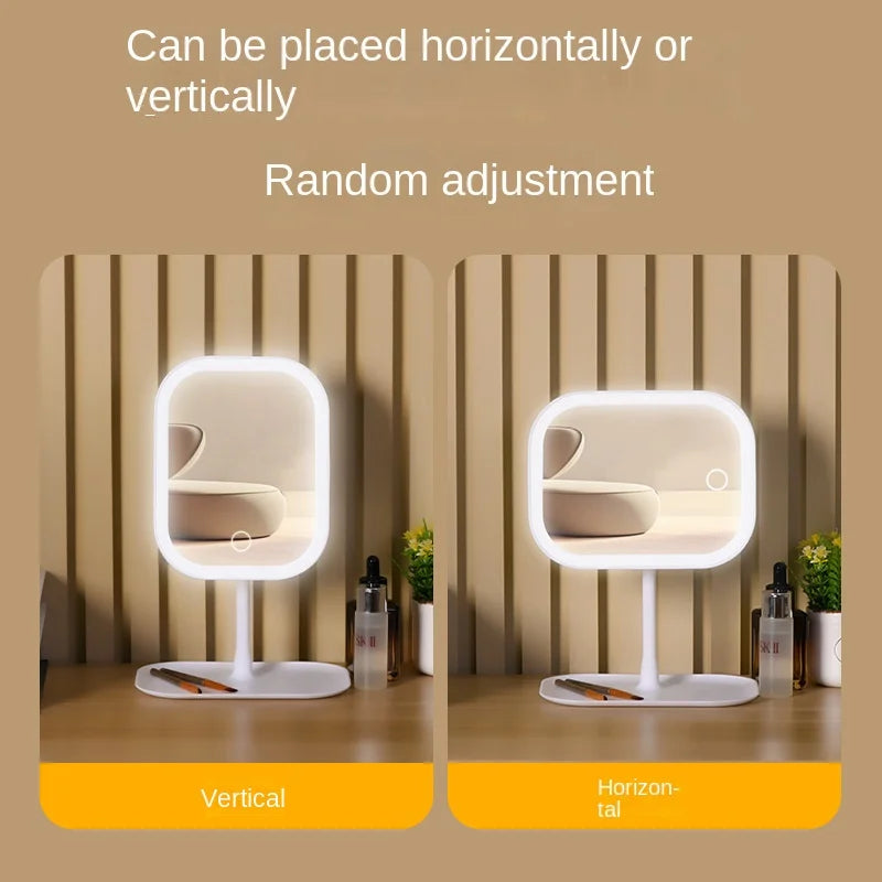 Niche Modern Desktop Vanity Mirror 3 Color Light LED Makeup Mirror Touching Mirror Women Bedroom Dressing Mirror