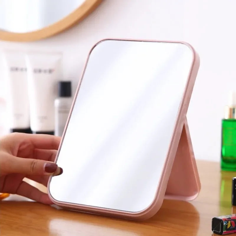 Portable Folding Cosmetic Mirror - Simple Square Desktop Makeup Mirror for Bedroom Decor