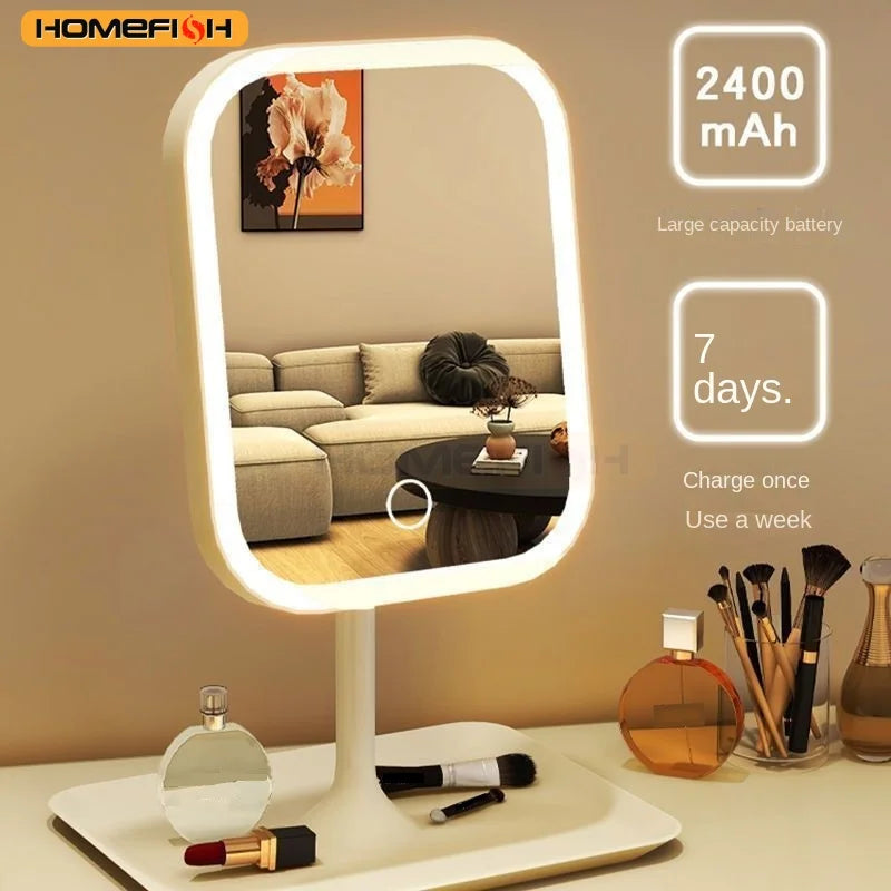 Niche Modern Desktop Vanity Mirror 3 Color Light LED Makeup Mirror Touching Mirror Women Bedroom Dressing Mirror
