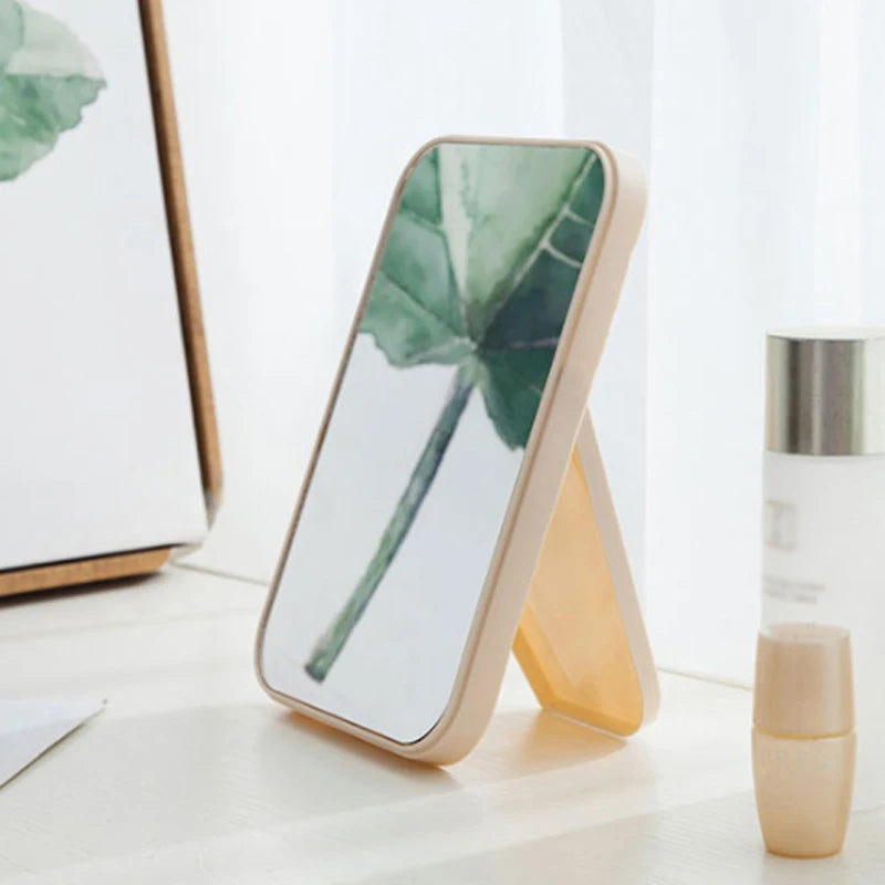 Portable Folding Cosmetic Mirror - Simple Square Desktop Makeup Mirror for Bedroom Decor