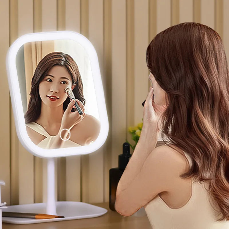 Niche Modern Desktop Vanity Mirror 3 Color Light LED Makeup Mirror Touching Mirror Women Bedroom Dressing Mirror